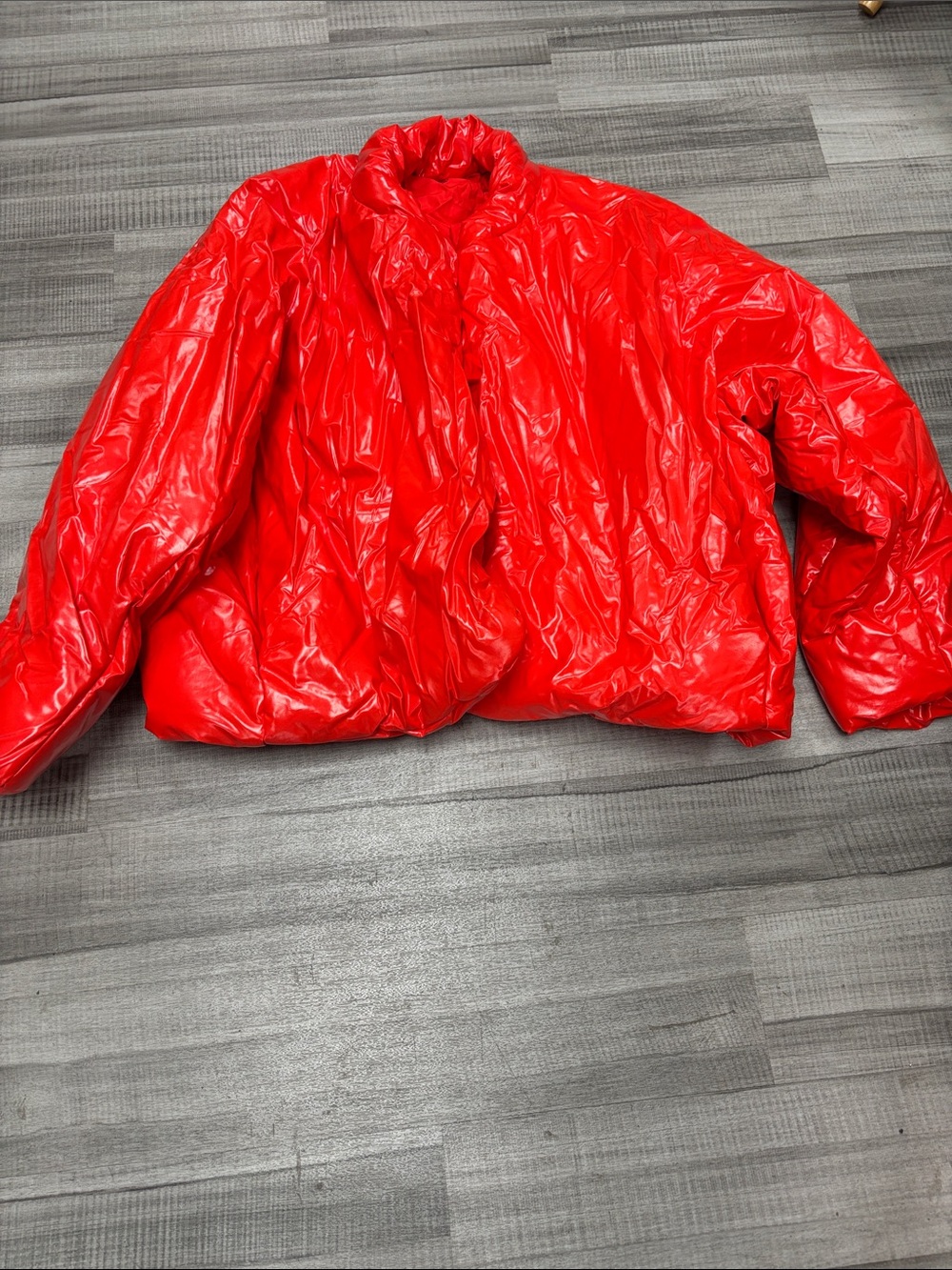 Yeezy Shiny Red Cropped Puffer Jacket - Picture 2 of 8